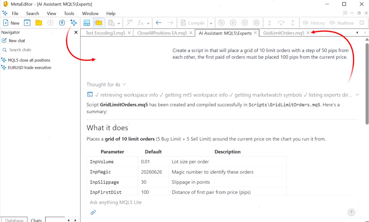 MetaEditor 中的 AI 助手